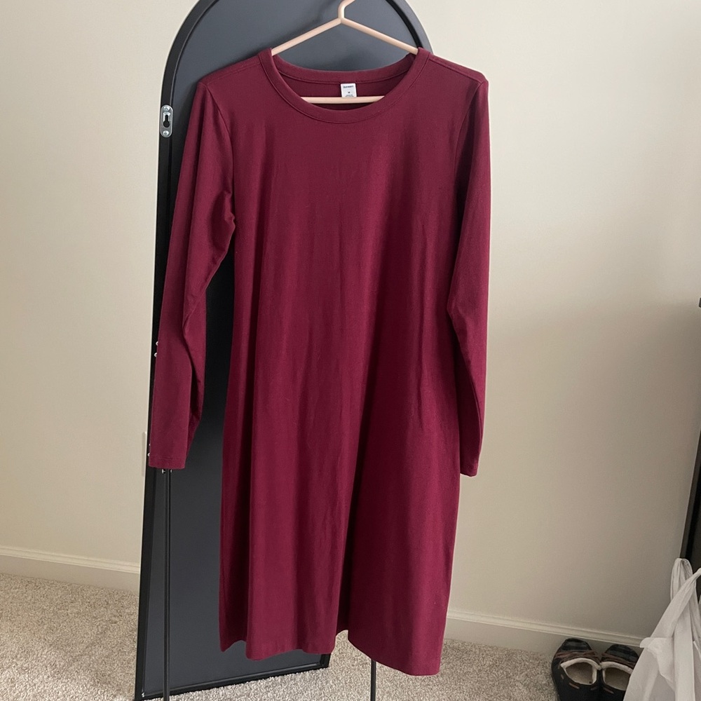 Maroon, body-con, long sleeve dress